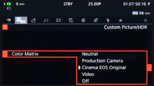 Canon, C200, Screenshot, Menü